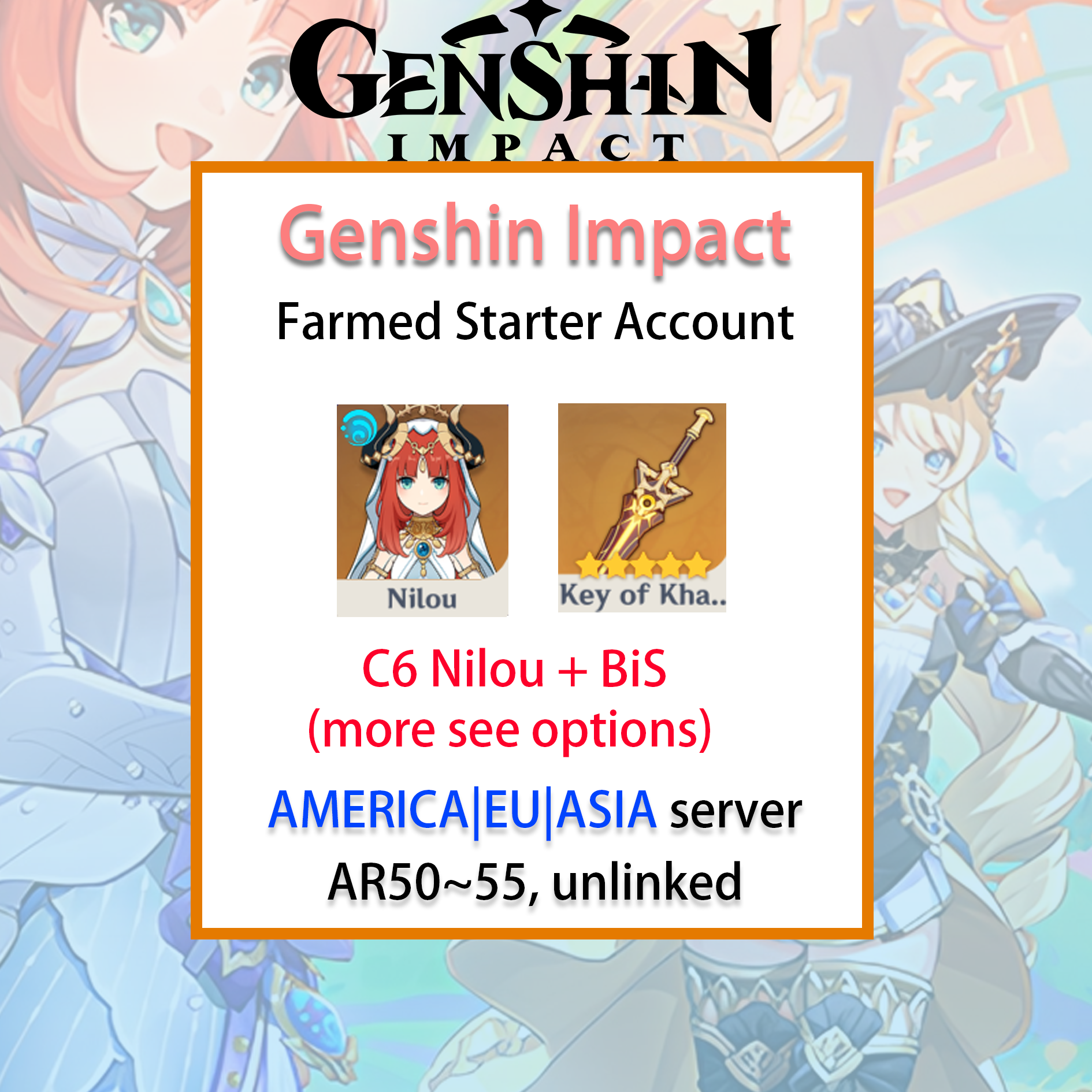 Compte Genshin Impact Europe (EU) - Débutant - Neuf - Plateformes Android/PC