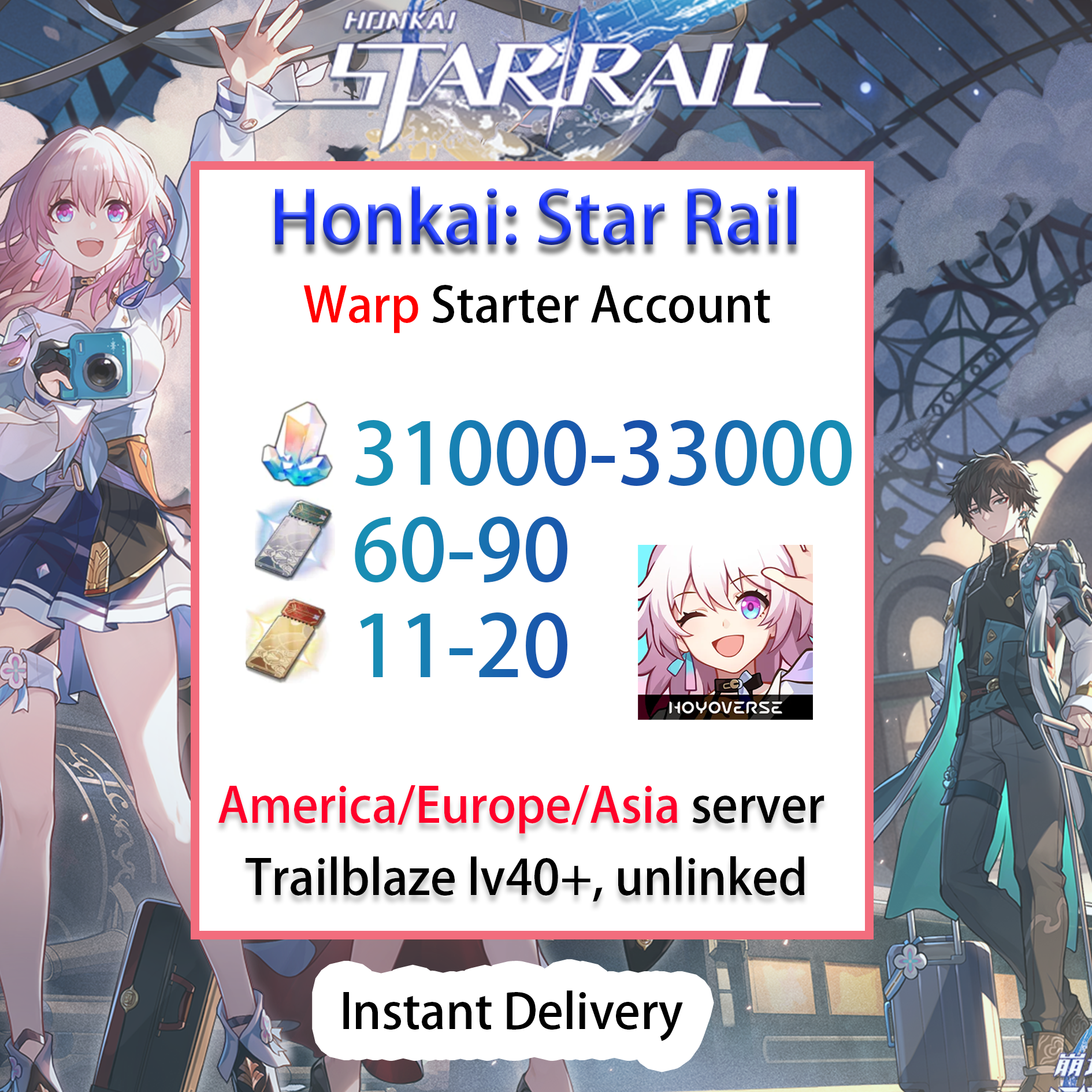 INSTANT] 31000-33000 Stellar Jade Honkai: Star Rail Account Reroll  America/Europe/Asia/Reroll – Mobile Games Starter