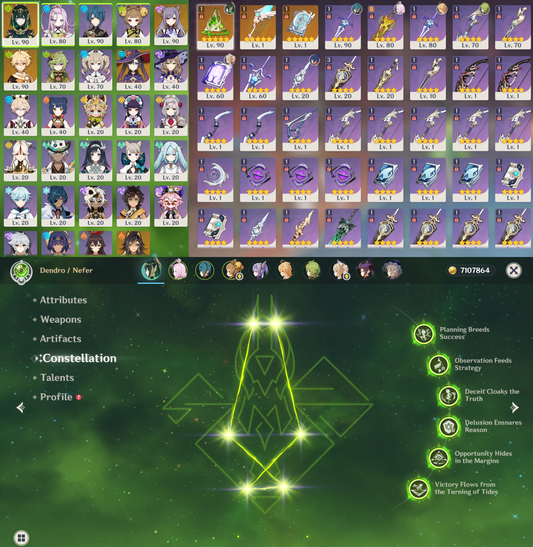 [NA] Genshin Impact LV90 C6 Nefer + BiS Signature Weapon AR56 AMERICA Starter Farmed Account