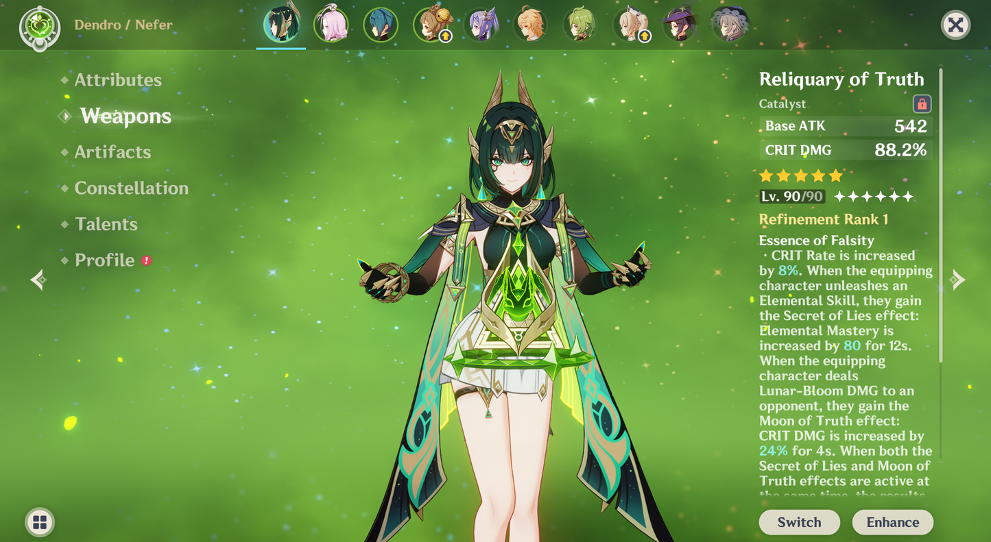 [NA] Genshin Impact LV90 C6 Nefer + BiS Signature Weapon AR56 AMERICA Starter Farmed Account