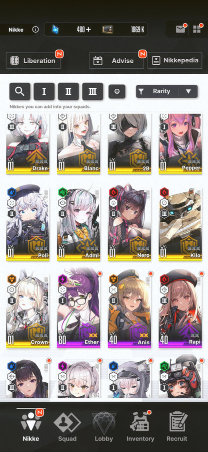 [NA] [INSTANT] NIKKE 13SSR 2B+Skin+Crown+Dorothy+Blanc+Nero++ GODDESS OF VICTORY starter account