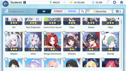 [GLOBAL/NA] [INSTANT] 3 limited 13x3* Kei Aris Hina Miyo + 33k Pyroxene gems Blue Archive Starter Account