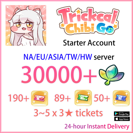 [ALL SERVER] [INSTANT] 30000 Crystal Leaf + 330 Tickets | Trickcal: Chibi Go NA/EU/ASIA/TW Starter Account (see options for server)-Mobile Games Starter