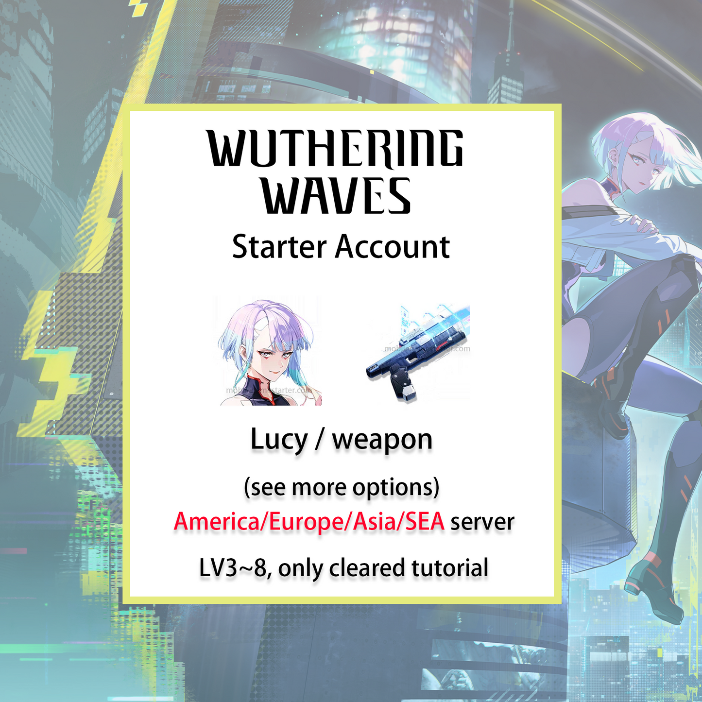 [ALL SERVER] [INSTANT] Lucy / Signature Weapon | Wuthering Waves LV3~8 Starter Account America/Europe/Asia/HMT/Sea (see options)-Mobile Games Starter