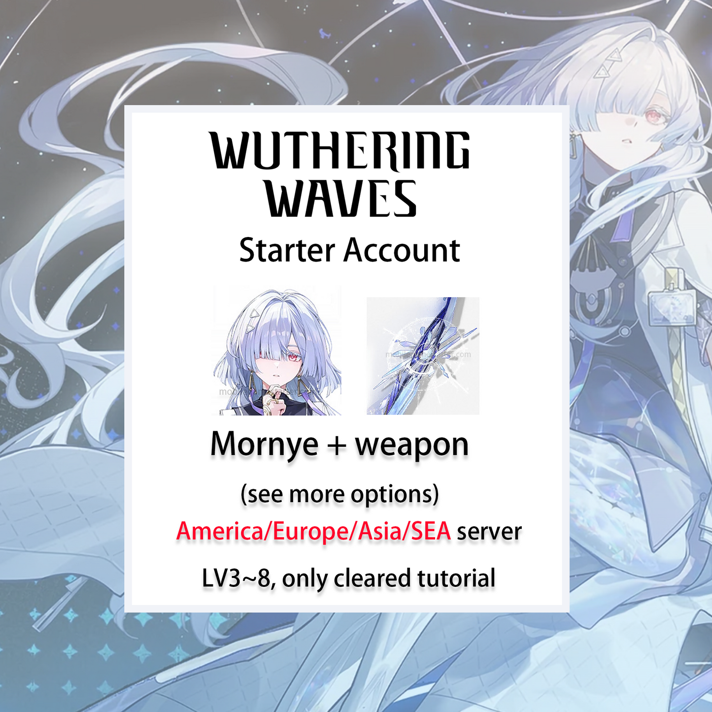 [ALL SERVER] [INSTANT] Mornye / Signature Weapon | Wuthering Waves LV3~8 Starter Account America/Europe/Asia/HMT/Sea (see options)-Mobile Games Starter