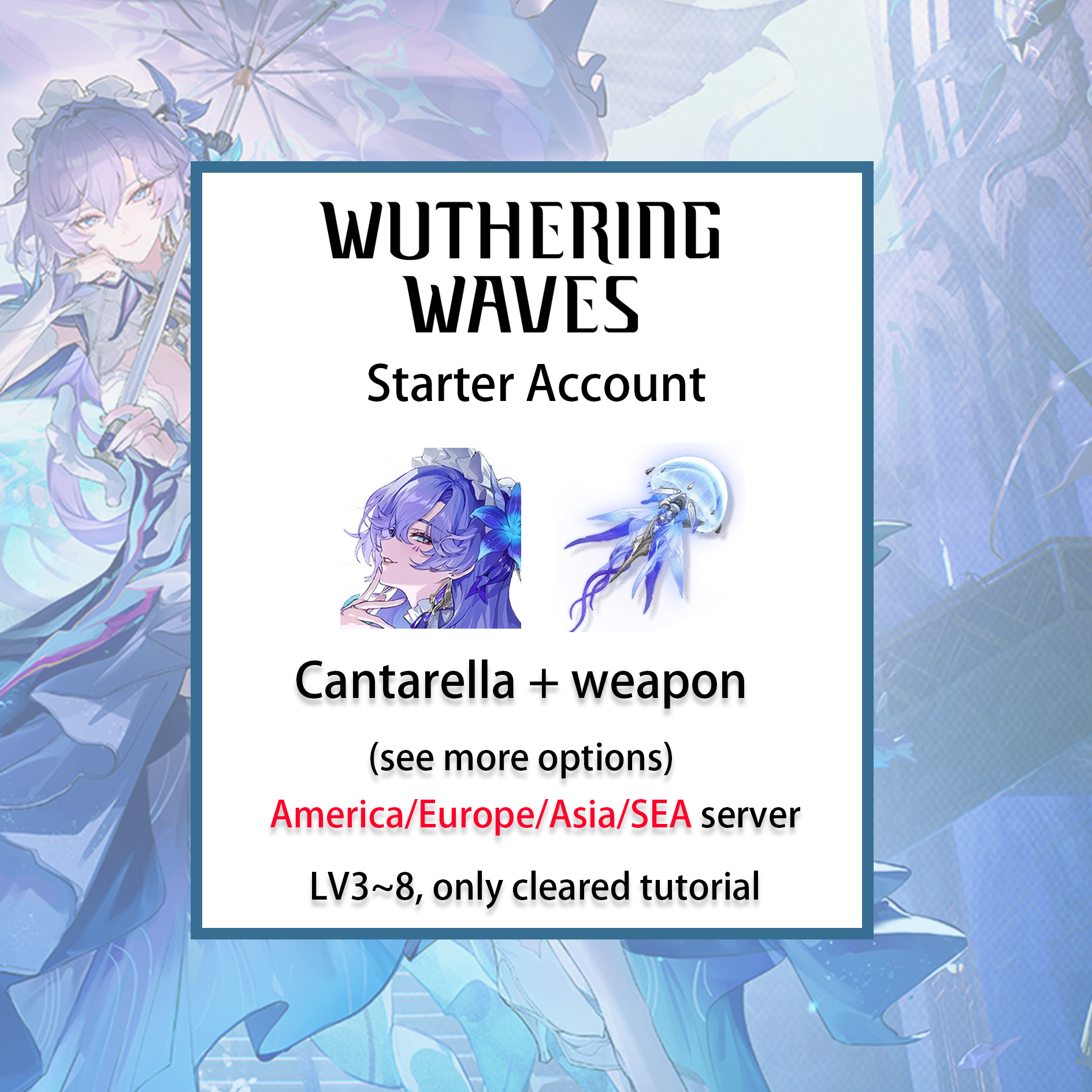 [ALL SERVER][INSTANT] Cantarella + Signature Weapon | Wuthering Waves Starter Account America/Europe/Asia/HMT/Sea (see options)-Mobile Games Starter