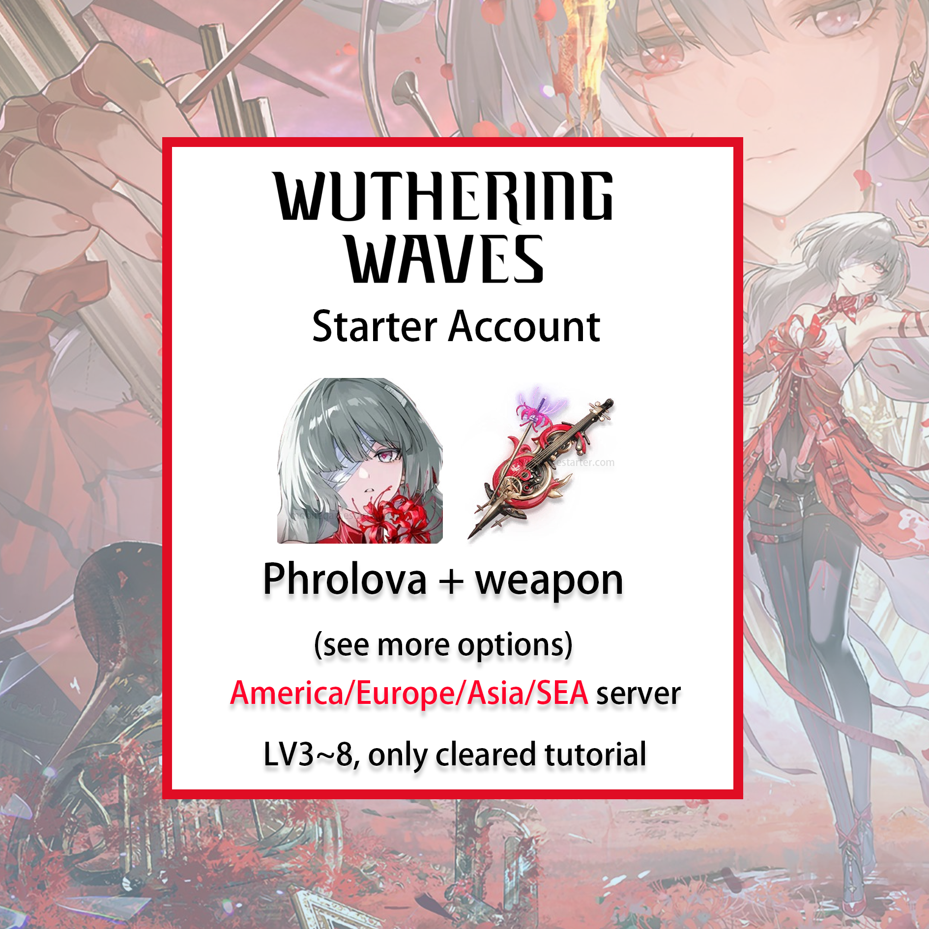 [ALL SERVER][INSTANT] Phrolova + Signature Weapon | Wuthering Waves LV3~8 Starter Account America/Europe/Asia/HMT/Sea (see options)-Mobile Games Starter