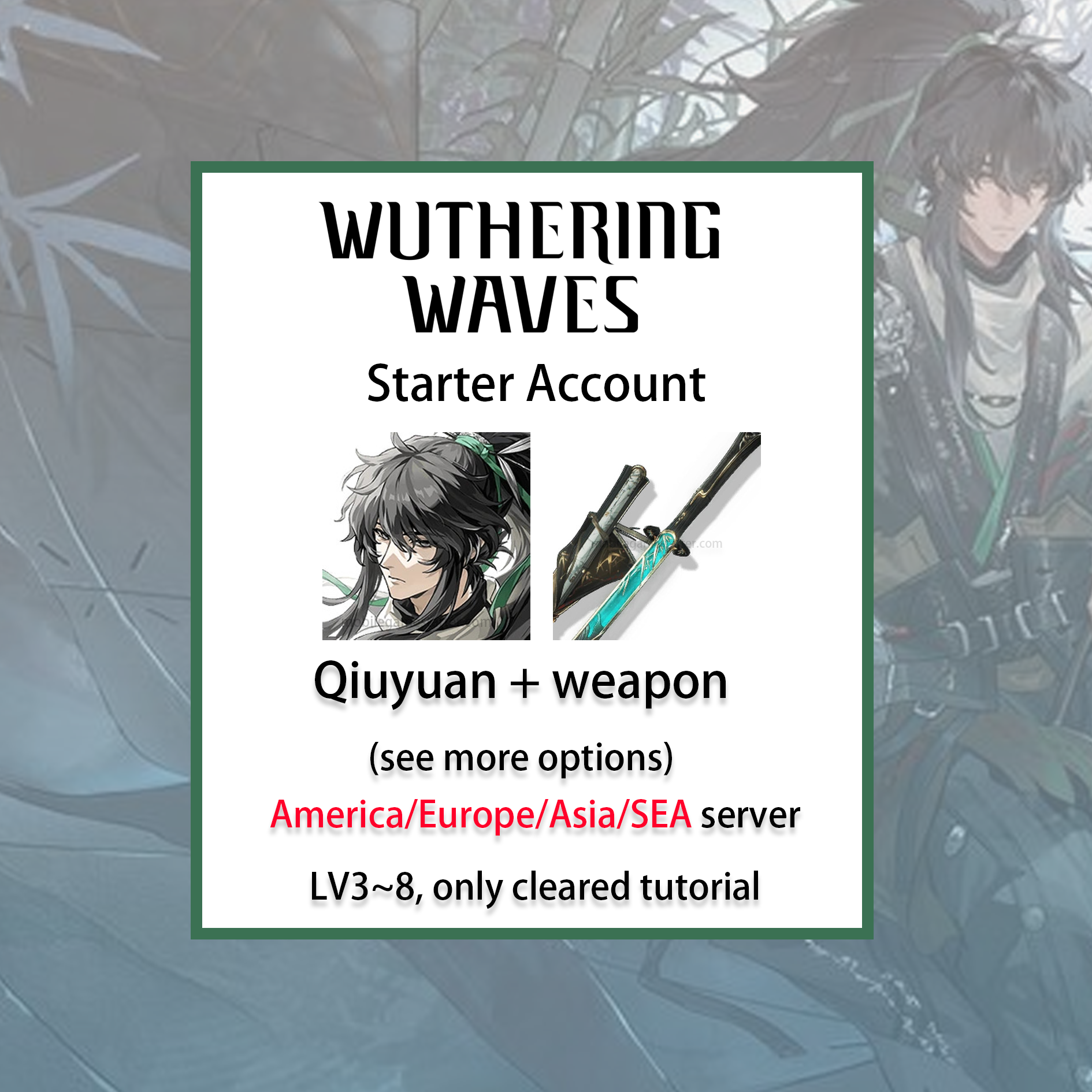 [ALL SERVER][INSTANT] Qiuyuan / Signature Weapon / Galbrena | Wuthering Waves LV3~8 Starter Account America/Europe/Asia/HMT/Sea (see options)-Mobile Games Starter
