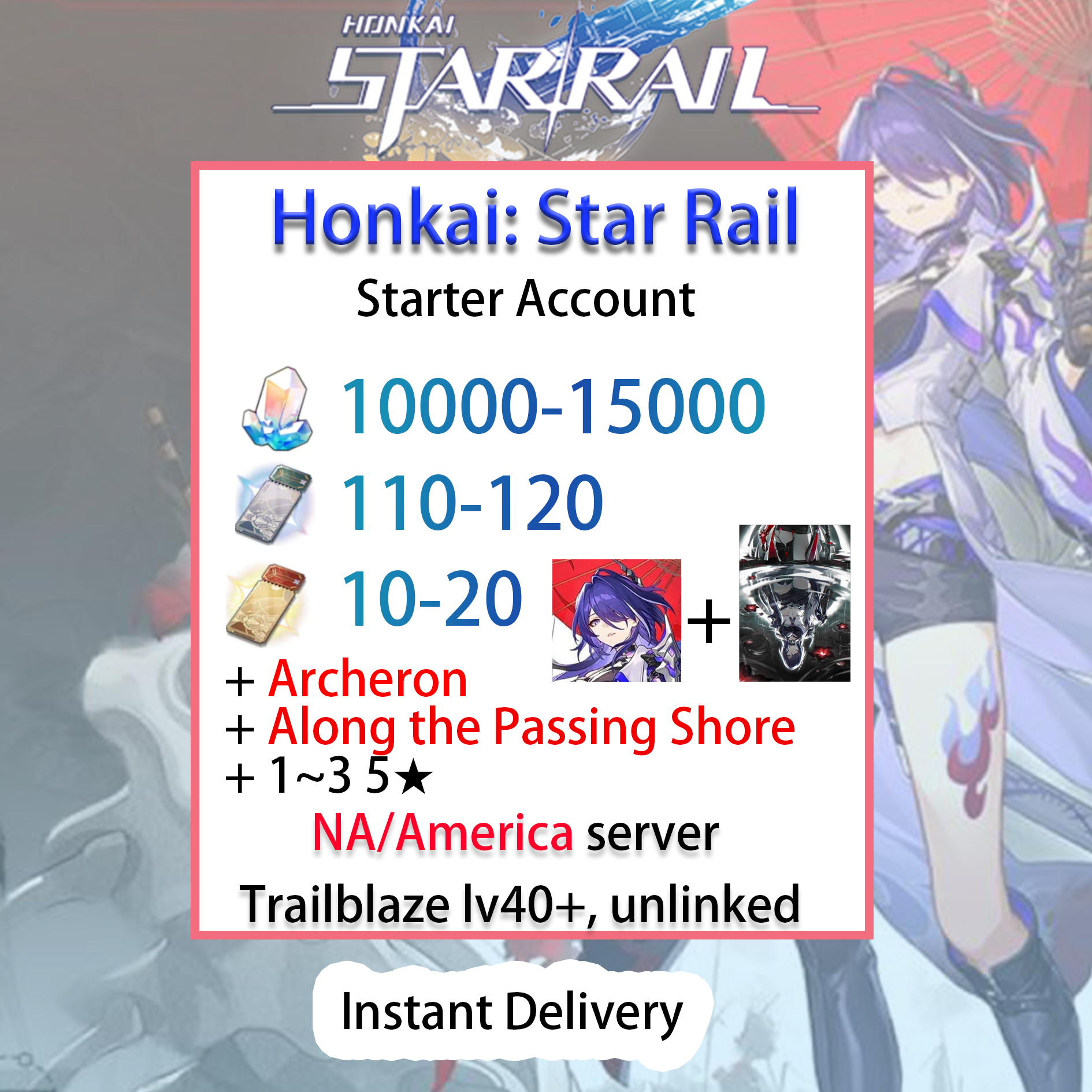 [AMERICA] Archeron + Signature Light Cone Honkai: Star Rail Farmed Starter Account America/Europe/Asia (see options)-Mobile Games Starter