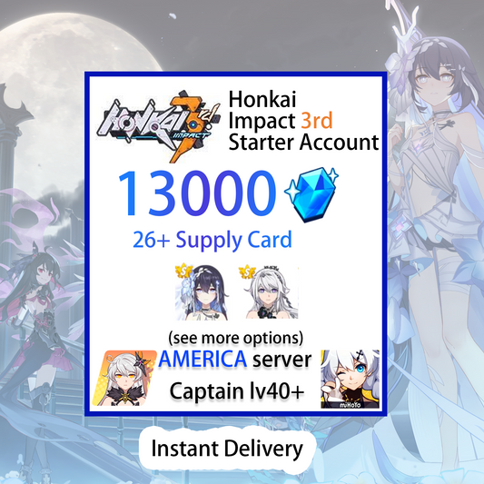 [AMERICA] [INSTANT] 13000+ Crystals | Honkai Impact 3 NA EN Farmed Starter Account (see options)-Mobile Games Starter