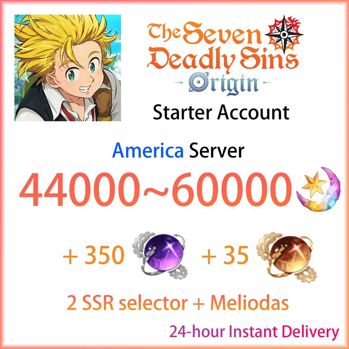 [AMERICA] [INSTANT] 44000 Star Fragments + 350 + 35 | 7DS Seven Deadly Sins: Origin NA Starter Account-Mobile Games Starter
