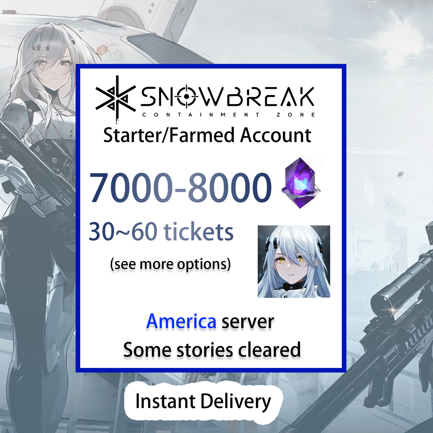 [AMERICA] [INSTANT] 7000+ DigiCash 30~60 Tickets | Snowbreak: Containment Zone GLOBAL Starter Farmed Account-Mobile Games Starter