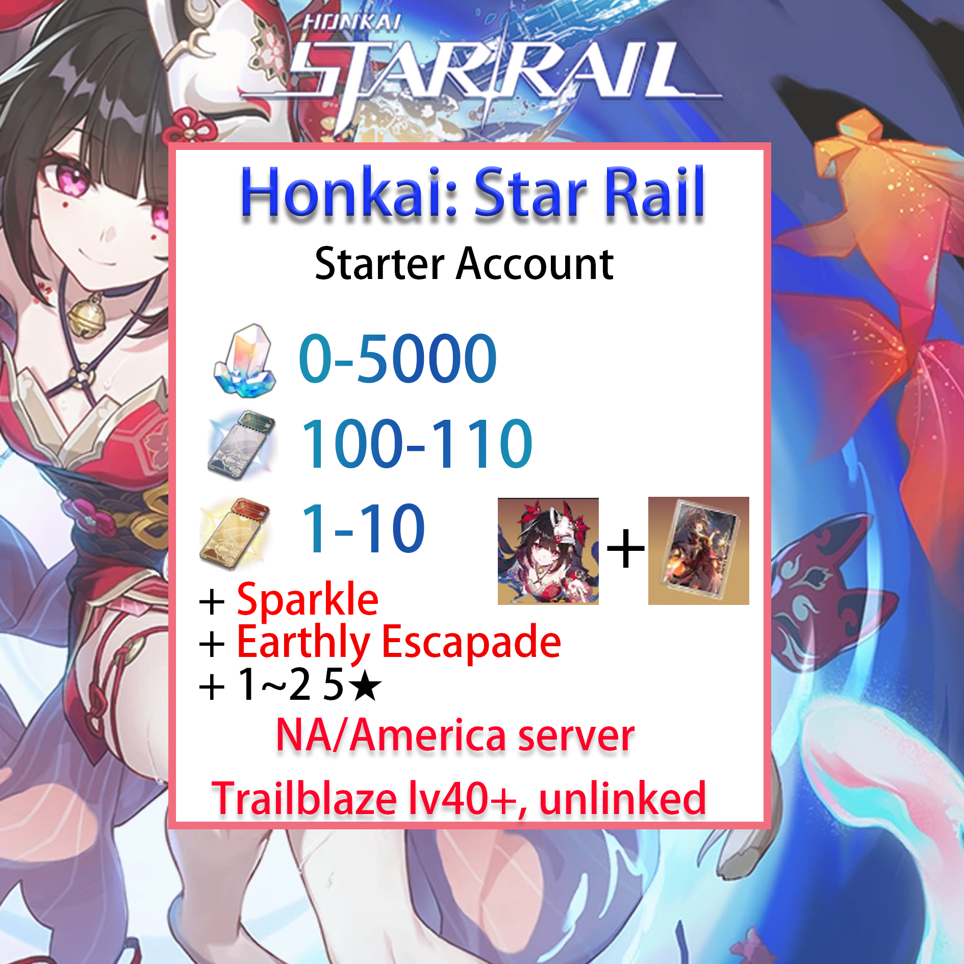 [AMERICA] [INSTANT] Sparkle + Earthly Escapade Honkai: Star Rail Account NA-Mobile Games Starter