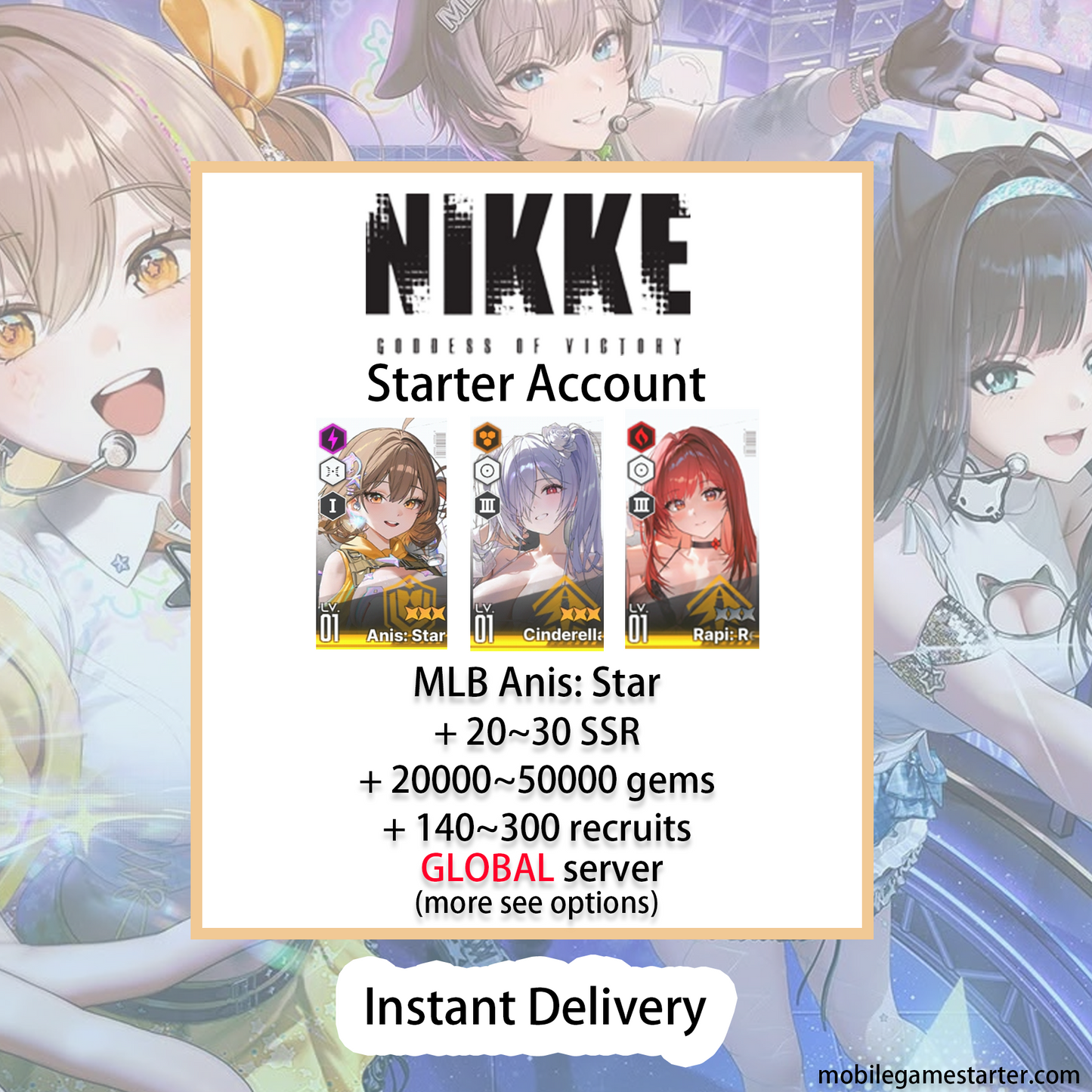 [GLOBAL] [INSTANT] MLB 4X Anis: Star / Cinderella: Crystal Wave + SSRs + 0~50000 Gems | GODDESS OF VICTORY NIKKE starter account Max Limit Break (see options)