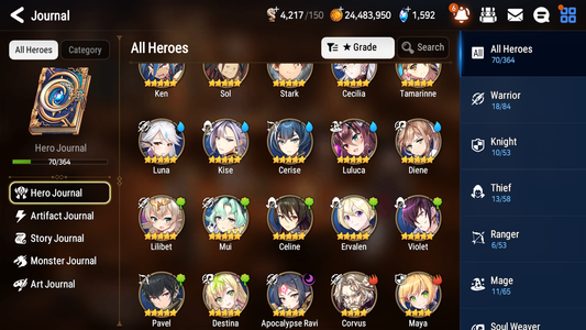 [ASIA] Epic 7 Seven 1ML 3LIM Apocalypse Ravi Luna Diene Cerise + ML Mystics Pulls + 20 Speed Aged Starter Account-Mobile Games Starter