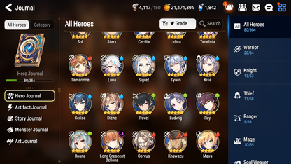[ASIA] Epic 7 Seven 1ML 3LIM Lone Crescent Bellona Luna Diene Cerise Sigret + ML Mystics Pulls + 20 Speed Aged Starter Account-Mobile Games Starter