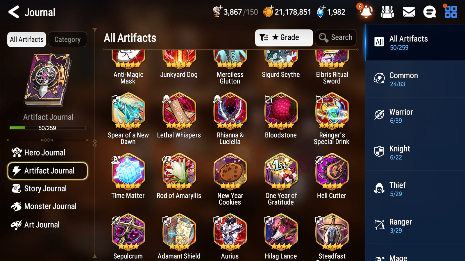 [ASIA] Epic 7 Seven 1ML 4LIM Arbiter Vildred Luna Dizzy Diene Cerise Sigret + ML Mystics Pulls + 20 Speed Aged Starter Account-Mobile Games Starter