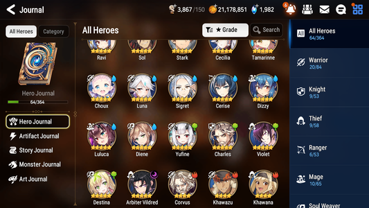 [ASIA] Epic 7 Seven 1ML 4LIM Arbiter Vildred Luna Dizzy Diene Cerise Sigret + ML Mystics Pulls + 20 Speed Aged Starter Account-Mobile Games Starter