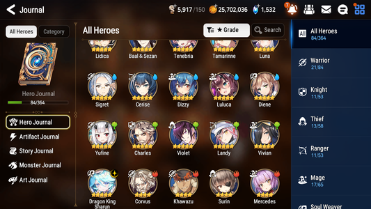 [ASIA] Epic 7 Seven 1ML 5LIM Luna Dizzy Diene Landy Cerise + ML Mystics Pulls + 20 Speed Aged Starter Account-Mobile Games Starter