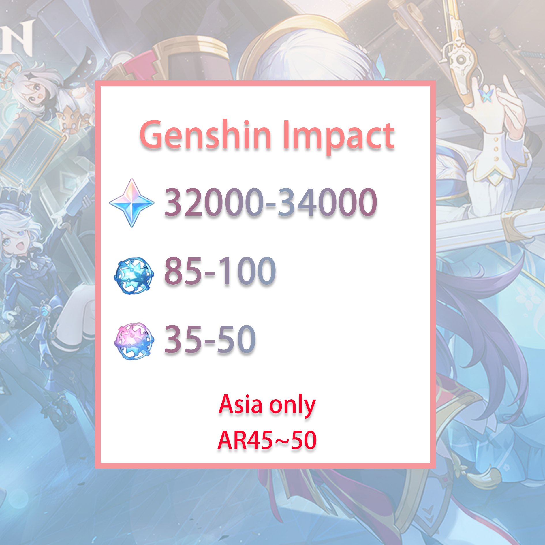 [ASIA] Genshin Impact 32-34k primogems, Wishes Starter Account-Mobile Games Starter