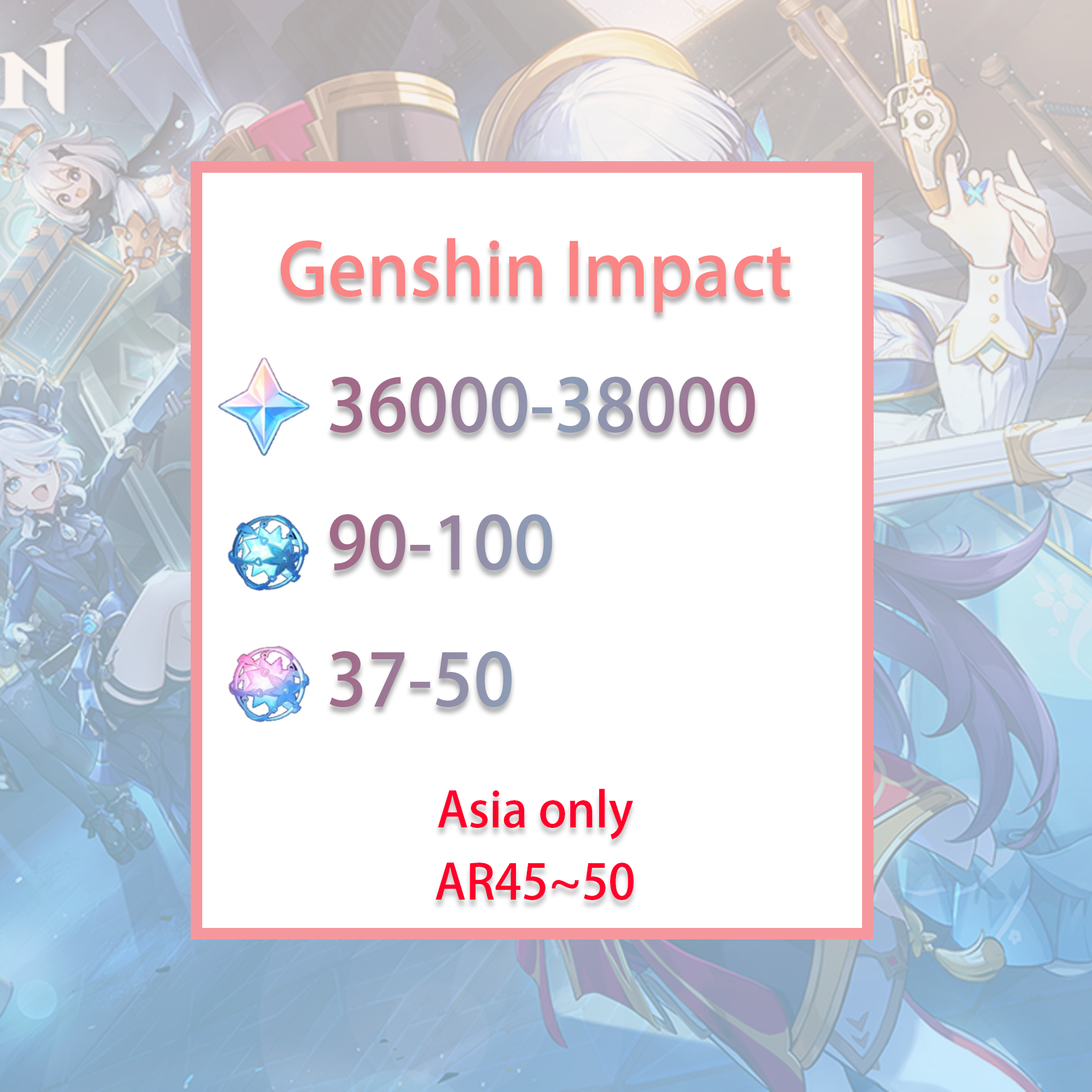 [ASIA] Genshin Impact 36-38k primogems, Wishes Starter Account-Mobile Games Starter