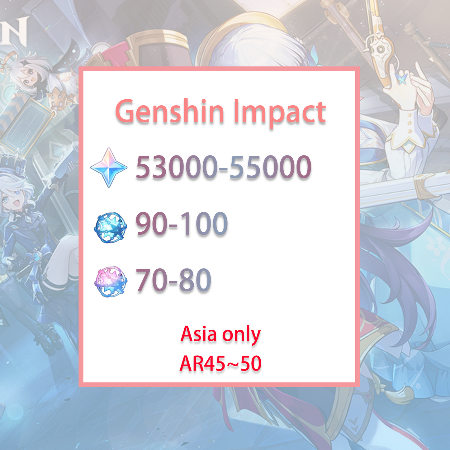 [ASIA] Genshin Impact 53-55k primogems, Wishes Starter Account-Mobile Games Starter