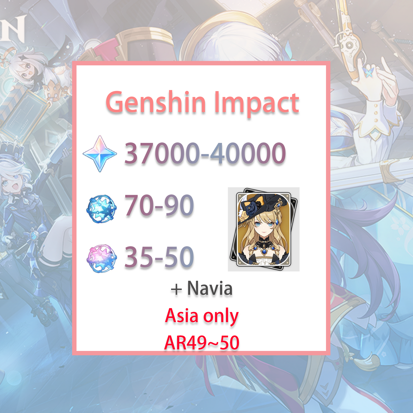[ASIA] Genshin Impact Navia + 37-40k primogems, Wishes AMERICA Starter Account-Mobile Games Starter