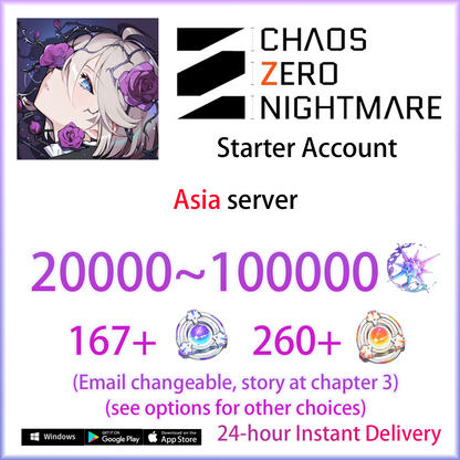 [ASIA][INSTANT] 40000 Crystals + 160 Limited Anchors + 260 regular Anchors | Chaos Zero Nightmare Starter Account (see options)-Mobile Games Starter
