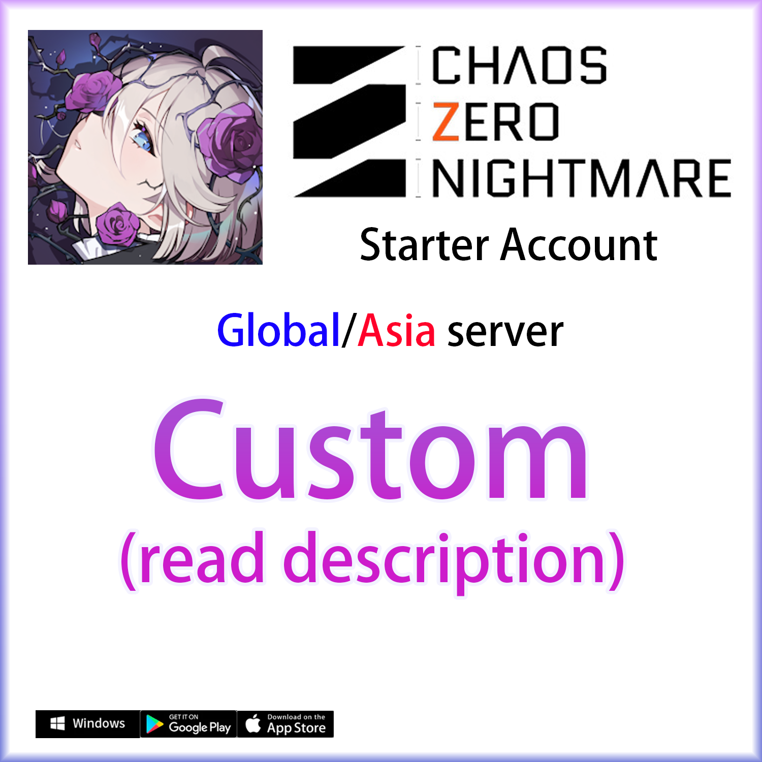 [GLOBAL/ASIA] CUSTOM | Chaos Zero Nightmare Starter Account (Unlinked/provide Stove account to link)-Mobile Games Starter