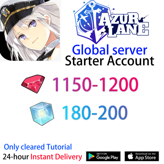 [EN] [INSTANT] 1150-1000 Gems + 180-250 Wisdom Cubes Azur Lane GLOBAL English Starter Account-Mobile Games Starter