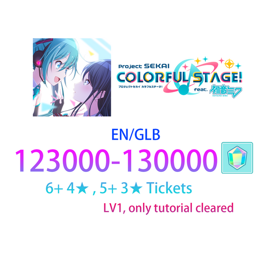 [EN] [INSTANT] 123-130K gems, 6+ 4*, 5+ 3* Tickets Project Sekai Colorful Stage Feat. Hatsune Miku Global Starter Account-Mobile Games Starter