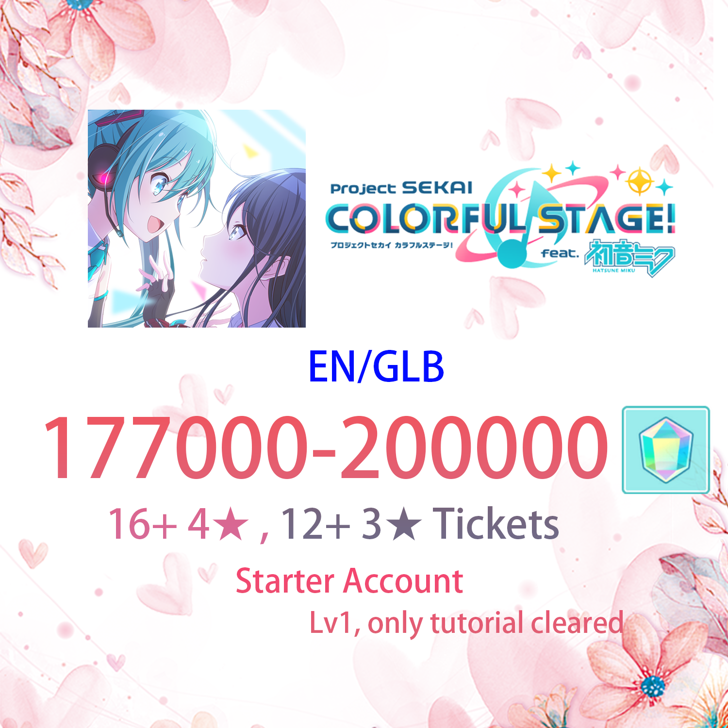 [EN] [INSTANT] 177K gems, 16+ 4*, 12+ 3* Tickets Project Sekai Colorful Stage Feat. Hatsune Miku Global Starter Account-Mobile Games Starter