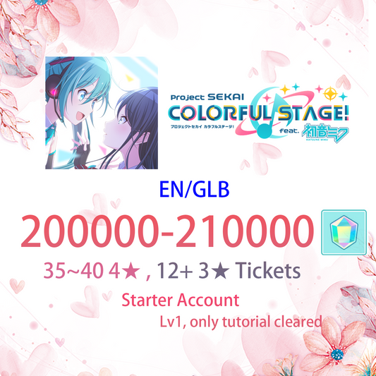 [EN] [INSTANT] 200K gems, 35~40 4*, 12+ 3* Tickets Project Sekai Colorful Stage Feat. Hatsune Miku Global Starter Account-Mobile Games Starter