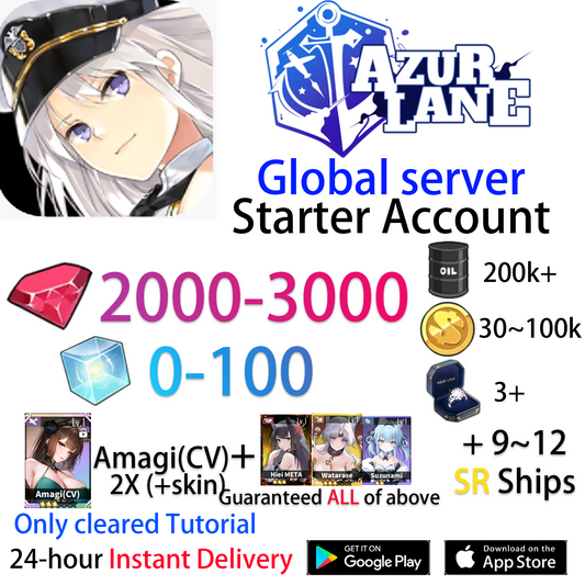 [EN] [INSTANT] 2X UR Amagi (CV) +skin +SR +Gems Azur Lane GLOBAL English Starter Account-Mobile Games Starter