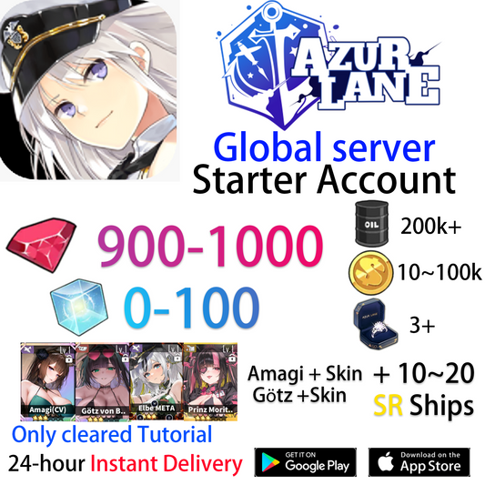 [EN] [INSTANT] UR Amagi (CV) +skin + Gotz von Berlichingen +skin +SR Ships Azur Lane GLOBAL English Starter Account-Mobile Games Starter