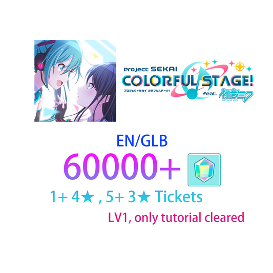 [EN server] [INSTANT] 60K+ gems, 1+ 4*, 5+ 3* Tickets Project Sekai Colorful Stage Feat. Hatsune Miku Global Starter Account-Mobile Games Starter