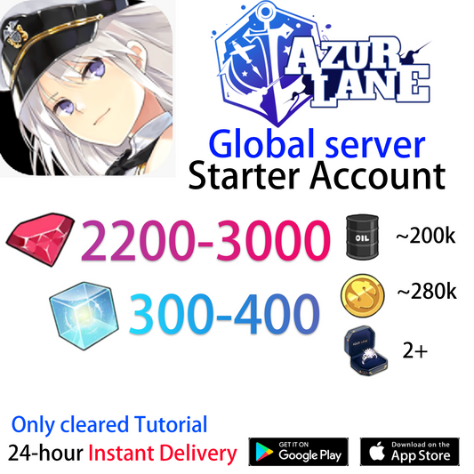 [EN][INSTANT] 2200-3000 Gems + 300-400 Wisdom Cubes +Rings Azur Lane GLOBAL English Starter Account-Mobile Games Starter