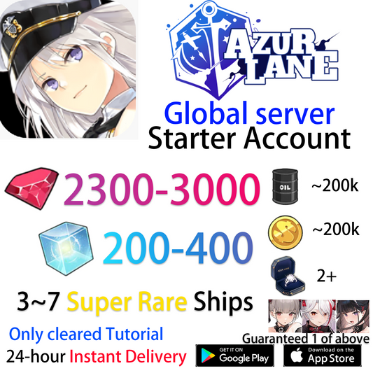 [EN][INSTANT] 2300-3000 Gems + Wisdom Cubes + 3~7SR + Rings Azur Lane + Heart-Linking Harmony GLOBAL English Starter Account-Mobile Games Starter