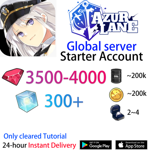 [EN][INSTANT] 3500 Gems + 300-400 Wisdom Cubes +Rings Azur Lane GLOBAL English Starter Account-Mobile Games Starter