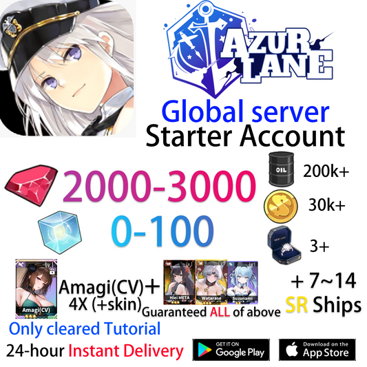 [EN][INSTANT] 4X UR Amagi (CV) +skin +SR +Gems +Cubes Azur Lane GLOBAL English Starter Account-Mobile Games Starter