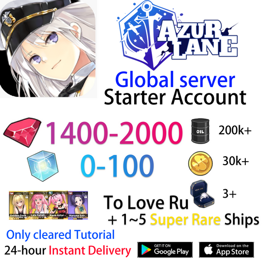 [EN][INSTANT] Lala Nana Golden Darkness Haruna + 2SKINS To Love Ru +Gems Azur Lane GLOBAL English Starter Account-Mobile Games Starter