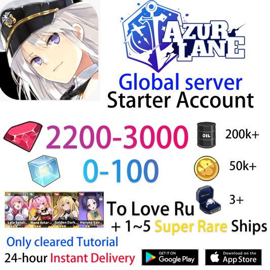 [EN][INSTANT] Lala Nana Golden Darkness Haruna To Love Ru +Gems Azur Lane GLOBAL English Starter Account-Mobile Games Starter