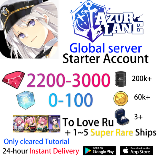 [EN][INSTANT] Momo Lala Nana Haruna To Love Ru +Gems Azur Lane GLOBAL English Starter Account-Mobile Games Starter