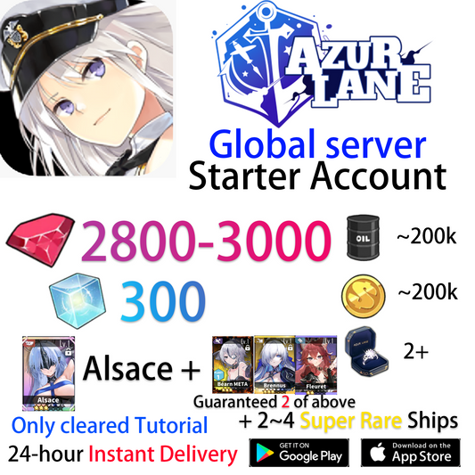 [EN][INSTANT] UR Alsace+ 4~7SR + 2800-3000 Gems + Wisdom Cubes Azur Lane GLOBAL English Starter Account-Mobile Games Starter