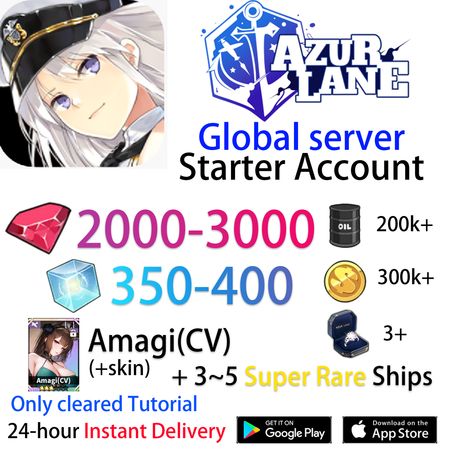 [EN][INSTANT] UR Amagi (CV) +skin + Gems + Cubes Azur Lane GLOBAL English Starter Account-Mobile Games Starter