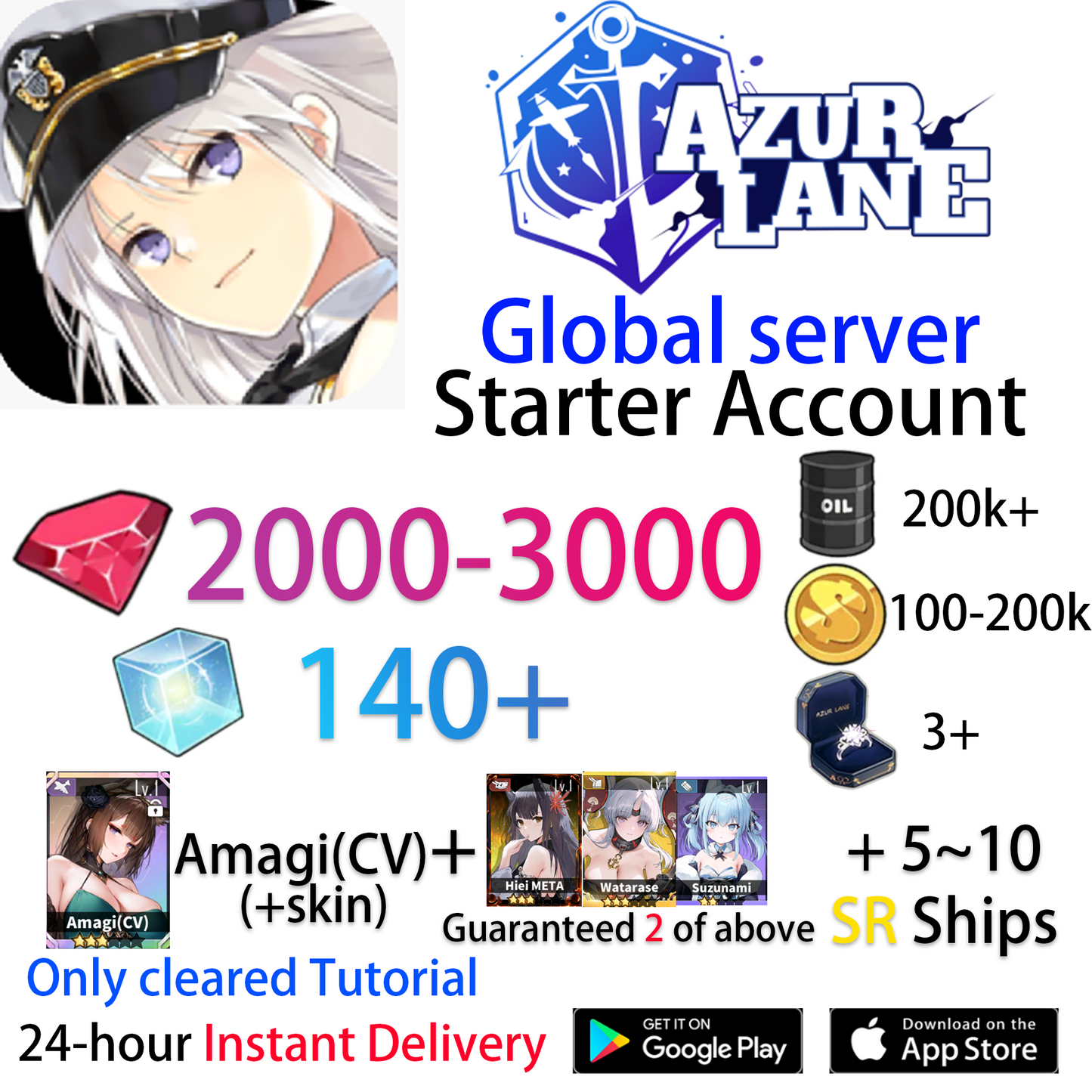 [EN][INSTANT] UR Amagi (CV) +skin +Gems +Cubes Azur Lane GLOBAL English Starter Account-Mobile Games Starter