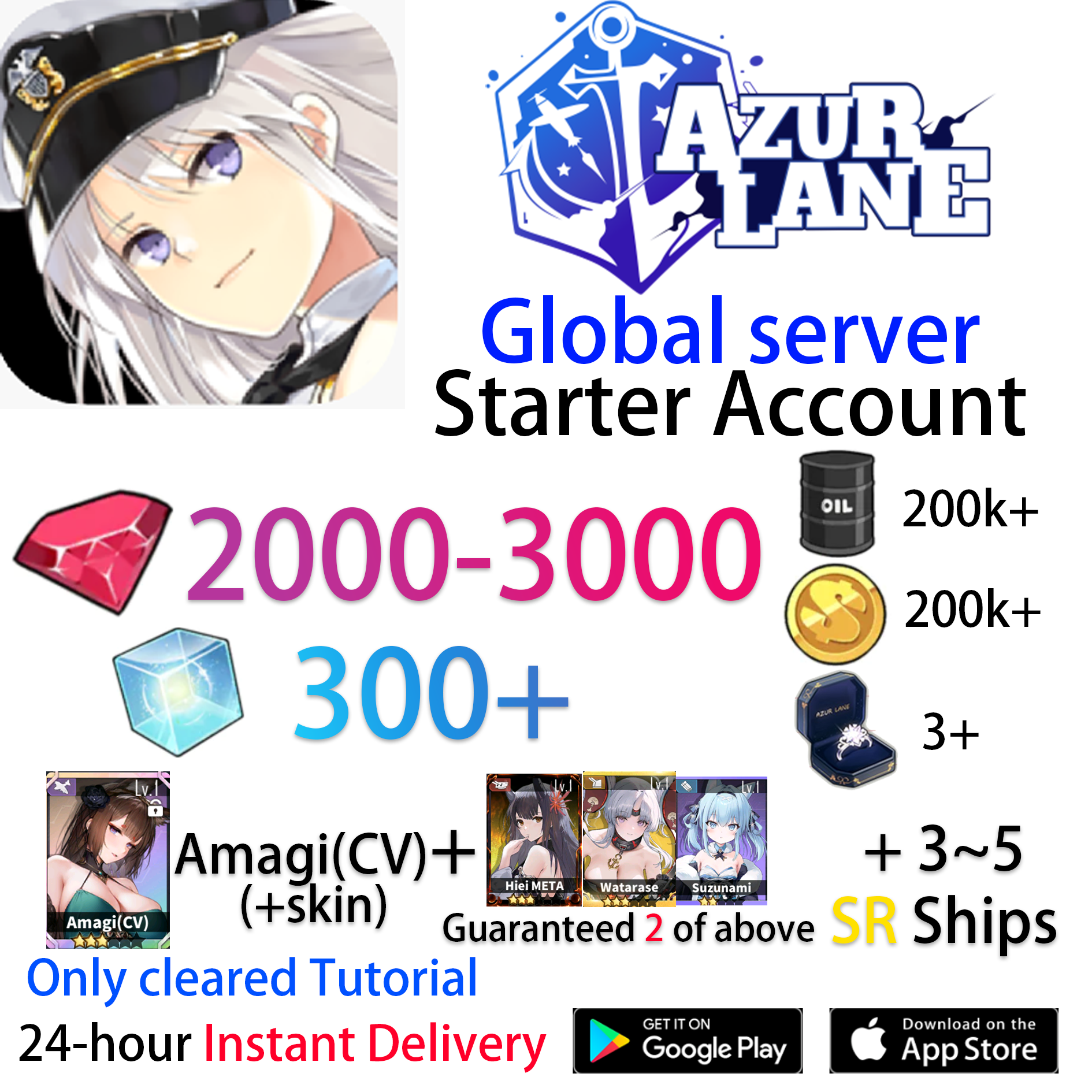 [EN][INSTANT] UR Amagi (CV) +skin +SR +Gems +Cubes Azur Lane GLOBAL English Starter Account-Mobile Games Starter