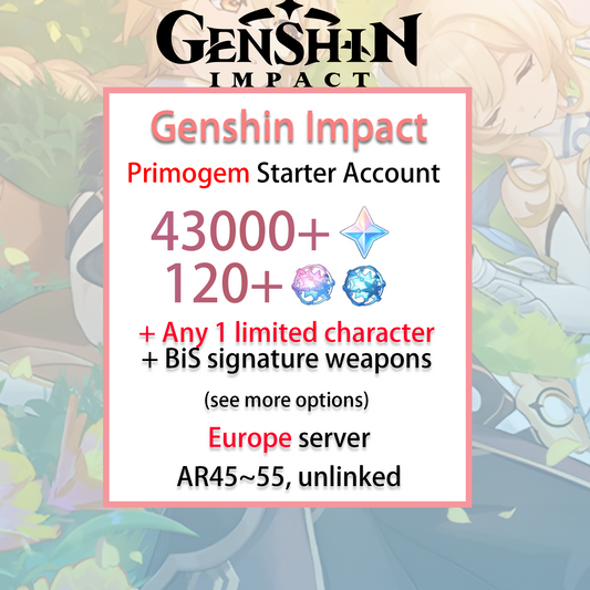 [EU] Any One Limited Character + BiS signature weapons + 40~50k primogems | Wishes Genshin Impact Europe Starter Farmed Account (see options)-Mobile Games Starter