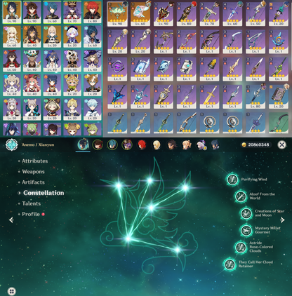 [EU] Genshin Impact C6 Xianyun + BiS Signature Weapon LV90 C6 Gaming AR55 EUROPE Starter Farmed Account-Mobile Games Starter