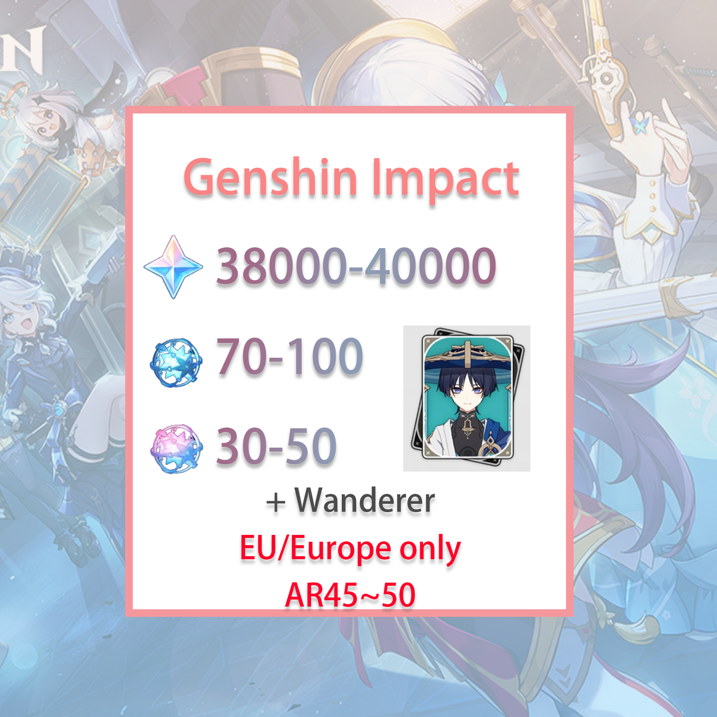 [EU] Genshin Impact Wanderer + 38-40k primogems, Wishes EUROPE Starter Account-Mobile Games Starter